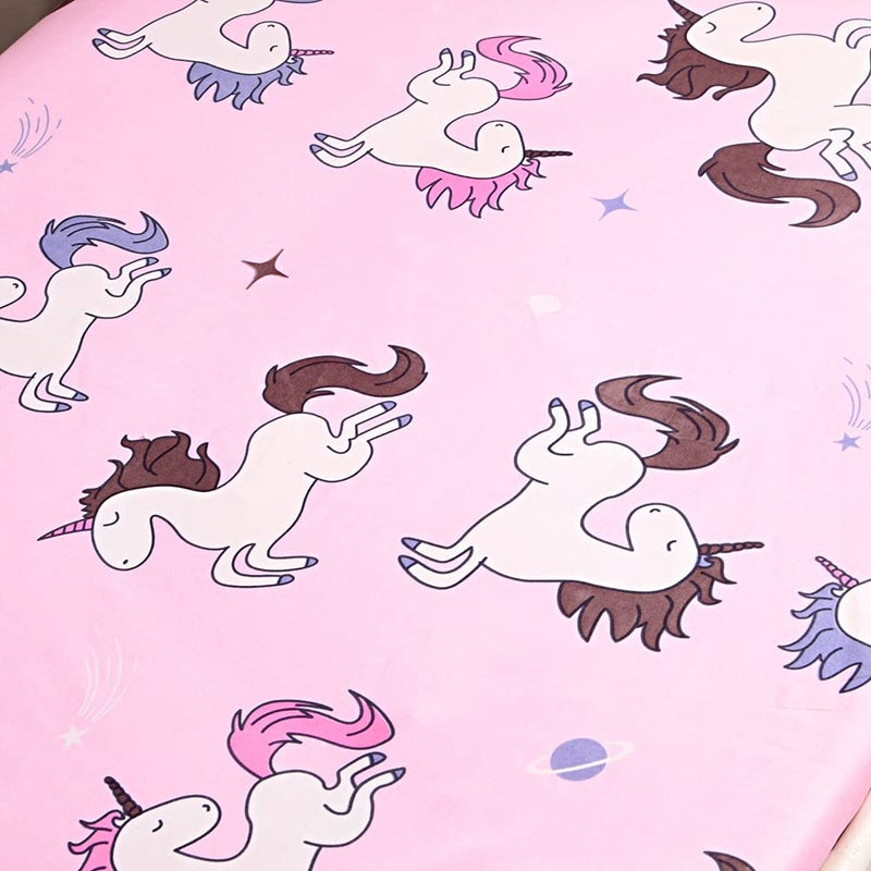 NATURETY Bedding Fitted Sheet with Deep Pocket Animals Printed Thicken Soft Fabric Bed Sheets (Pink(Unicorn)  Twin) - Image 4